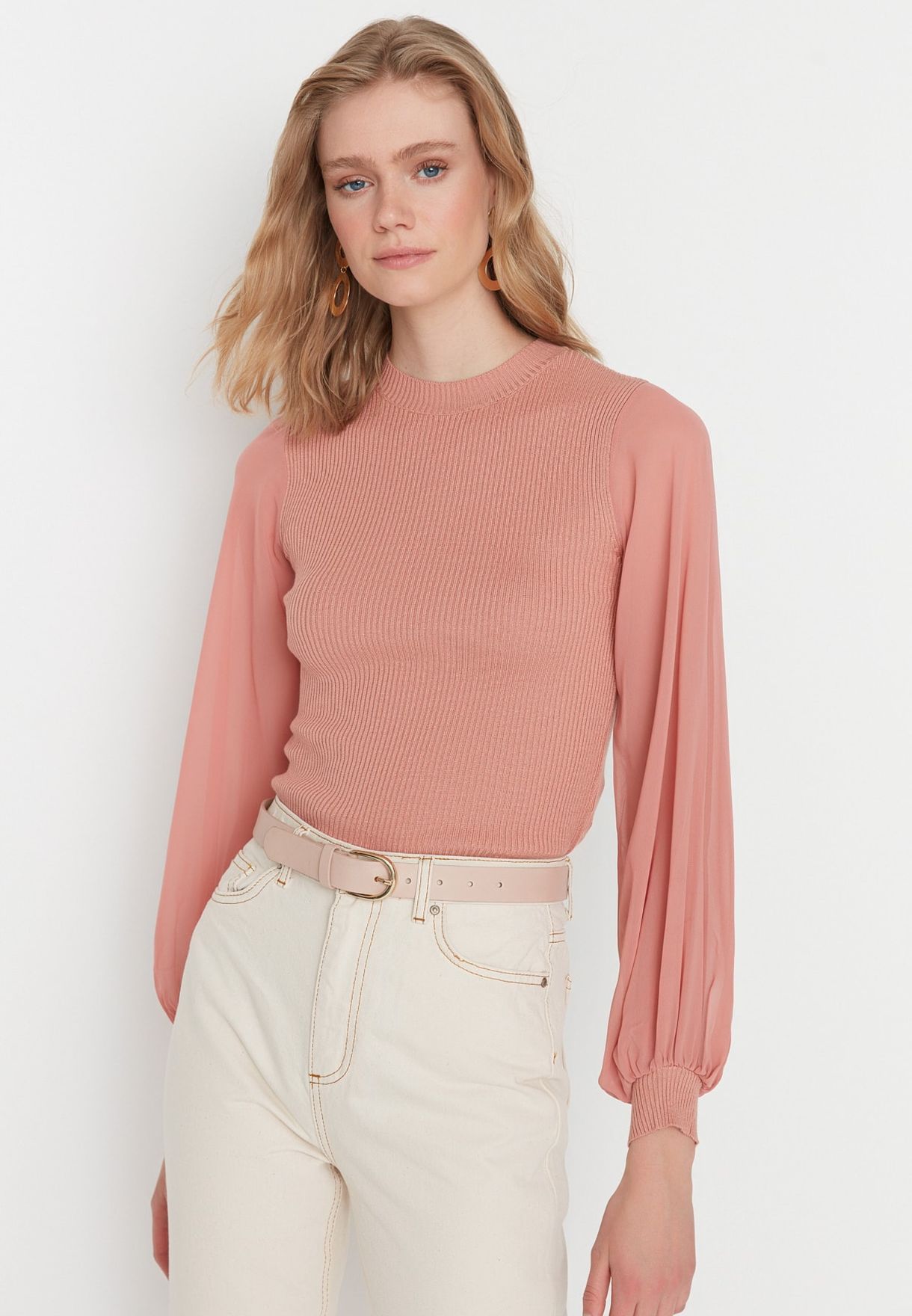 sweater with sheer sleeves