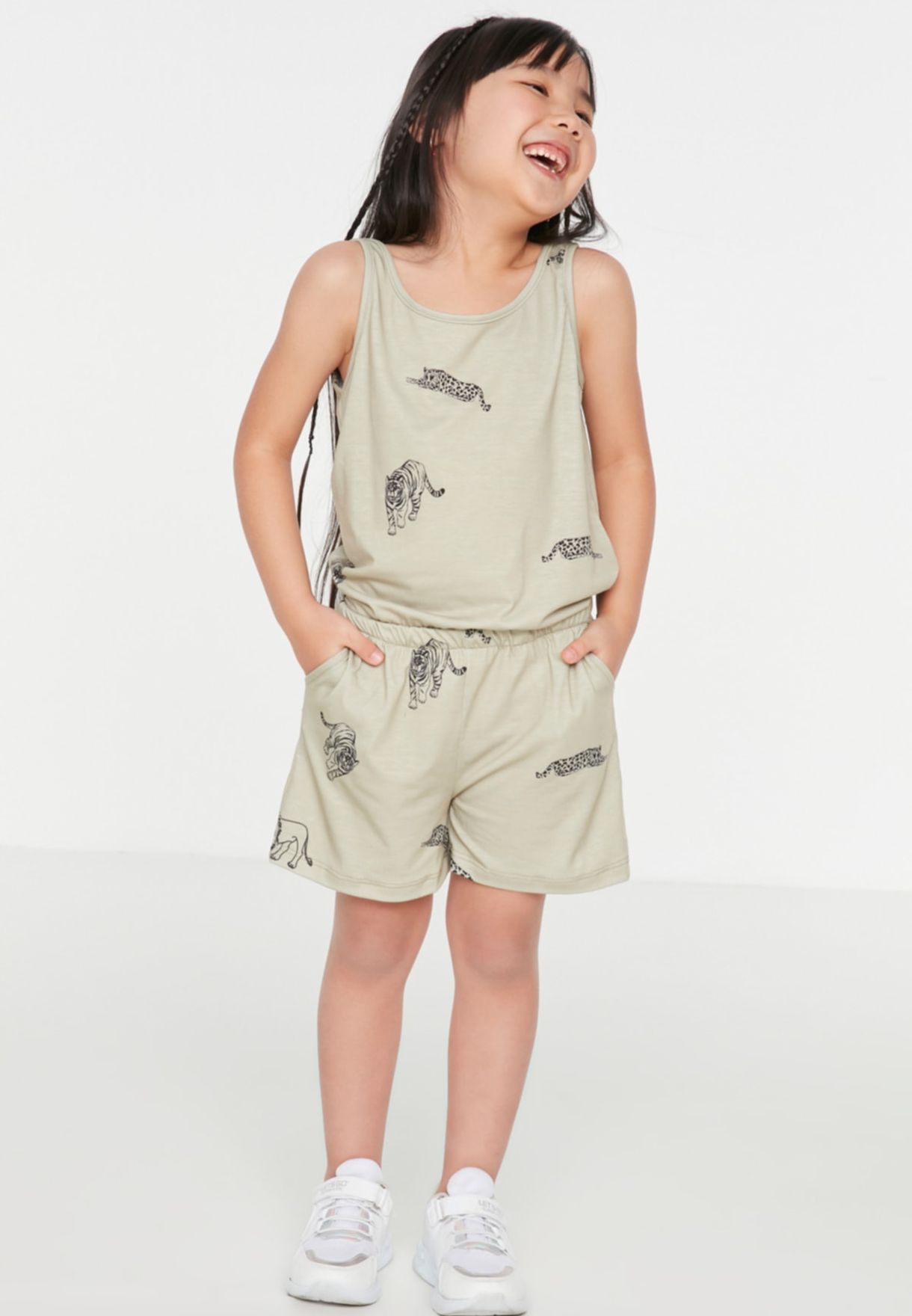 Kids Tiger & Leopard Print Playsuit