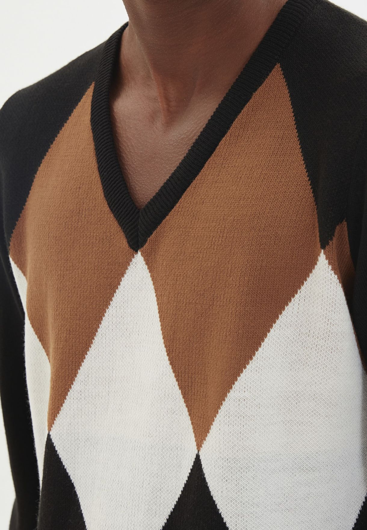 Colour Block Knitted V-Neck Sweater