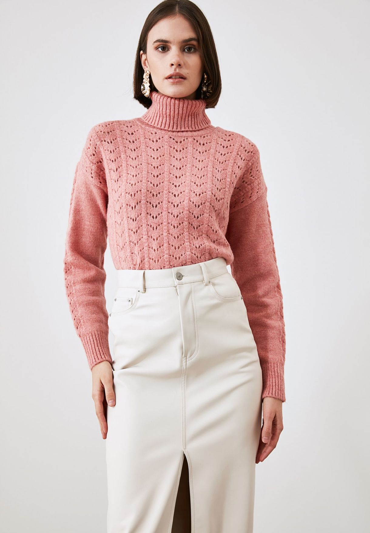 Buy Trendyol rosegold High Neck Knitted Sweater for Women in MENA ...