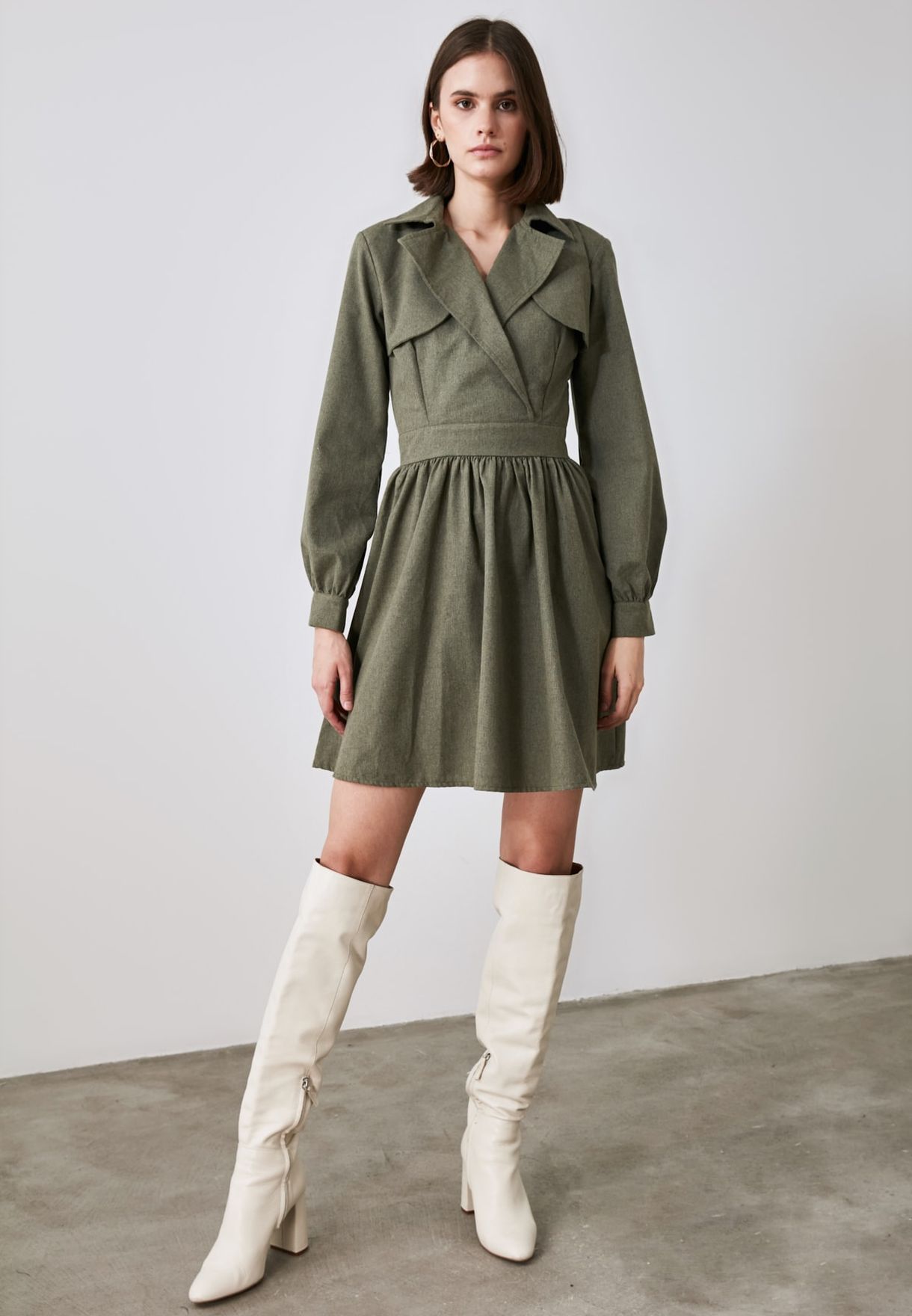 khaki shift dress